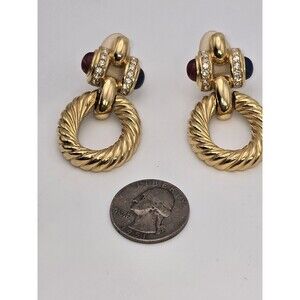 Givenchy Vintage Crystal & Resin Doorknocker Clip-On Earrings